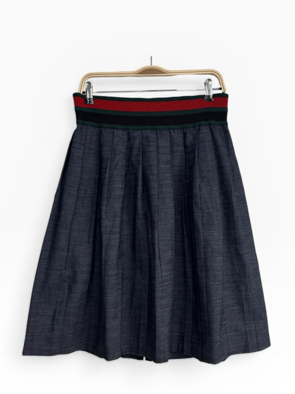 Junee Couture Pleated Skirt Size 6 Elastic Waist Stripe Trim Midi Chic